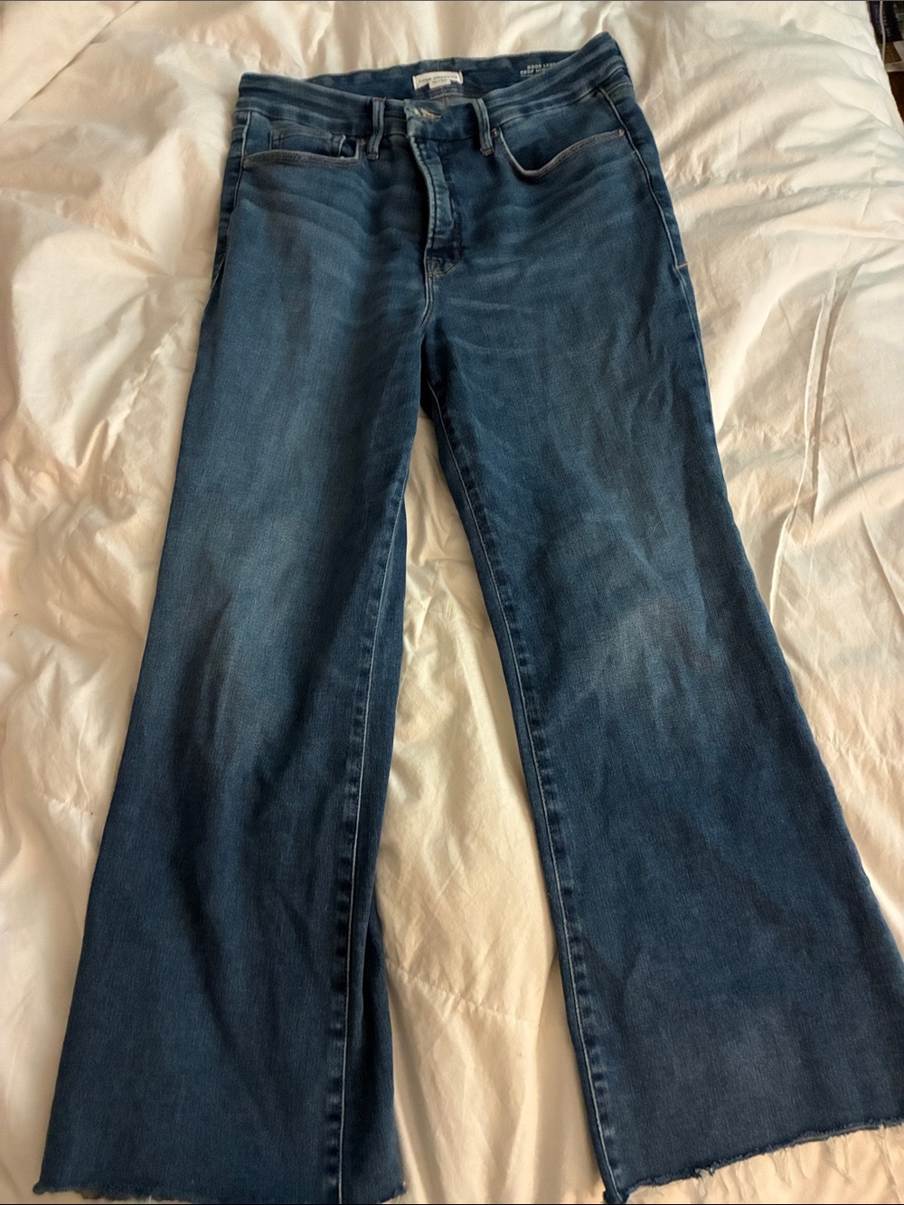 Good American Dark Blue Cropped Wide-Leg Jeans